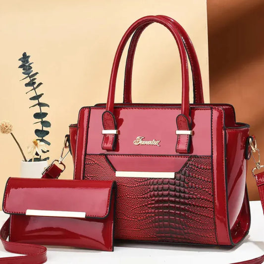 Elegant Bordeaux Set: Luxe Two-Piece Handbag & Clutch